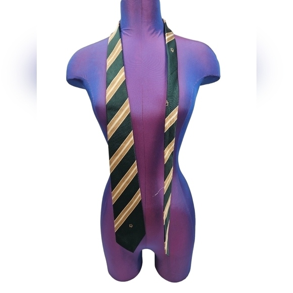 Vintage Christian Dior Dark Green & Gold Split Stripe Neck Tie Men's - Picture 5 of 10